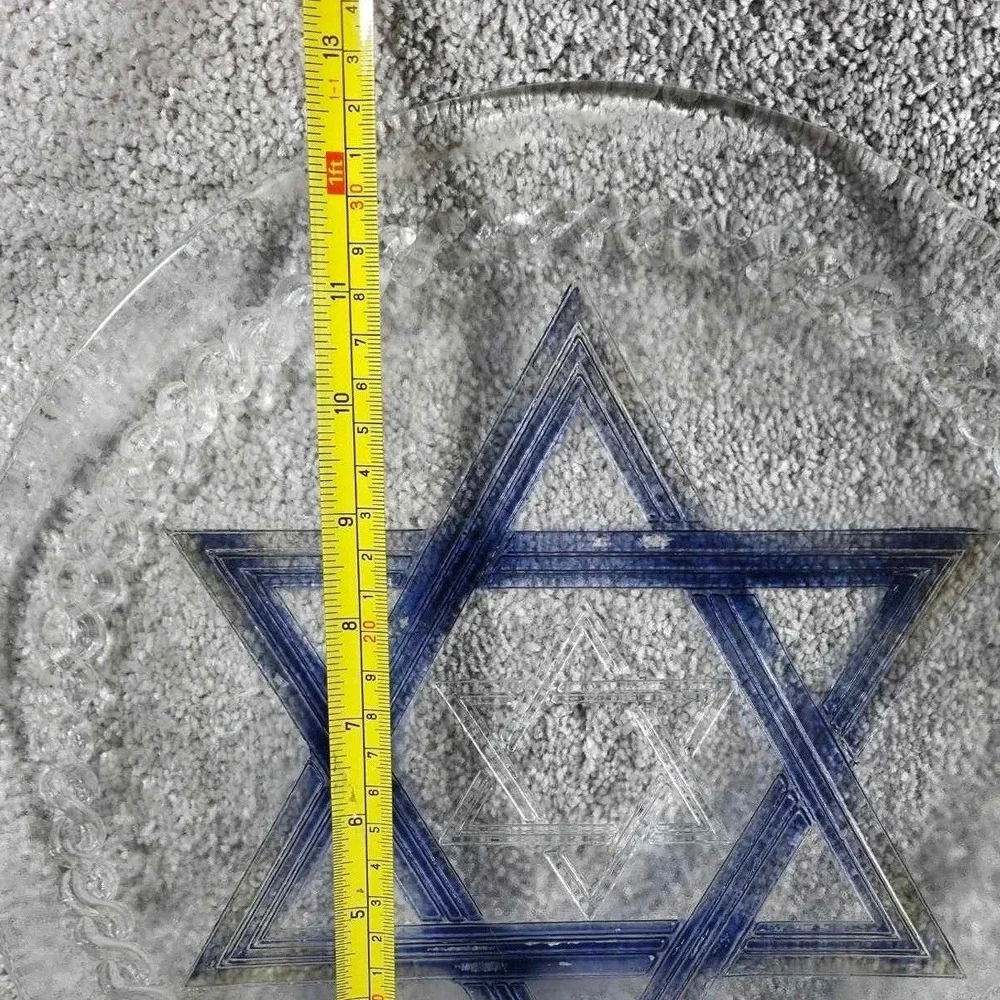 Star‎ of David Blue Clear Glass Plate Decorative Serving Dish